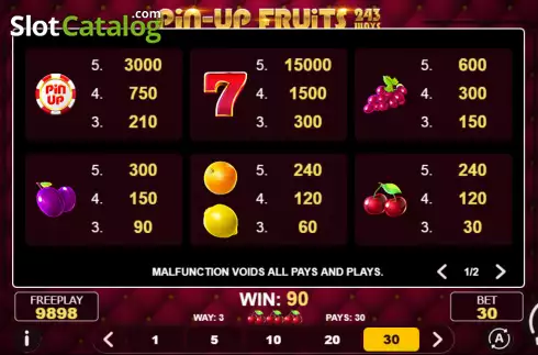 Οθόνη5. Pin-Up Fruits 243 Κουλοχέρης