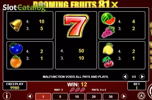 Οθόνη7. Booming Fruits 81x Κουλοχέρης