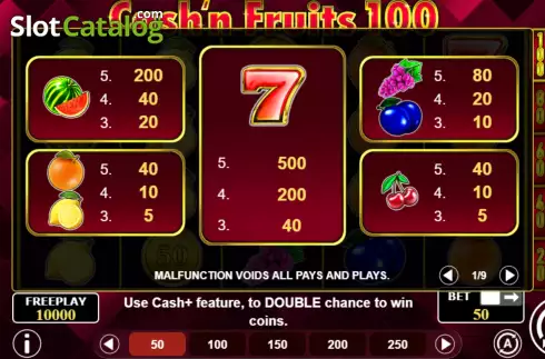 Οθόνη5. Cash'n Fruits 100 Κουλοχέρης