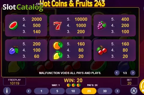 Οθόνη7. Hot Coins & Fruits 243 Κουλοχέρης 