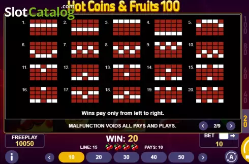 Οθόνη6. Hot Coins & Fruits 100 Κουλοχέρης