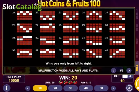 Οθόνη7. Hot Coins & Fruits 100 Κουλοχέρης