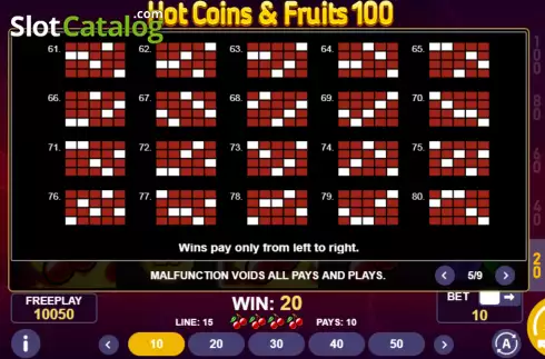 Οθόνη9. Hot Coins & Fruits 100 Κουλοχέρης