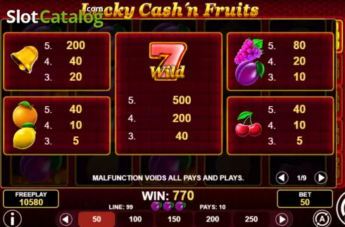 Οθόνη5. Lucky Cash'n Fruits Κουλοχέρης 