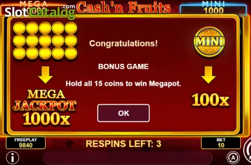 Οθόνη7. Cash'n Fruits Hold and Win Κουλοχέρης