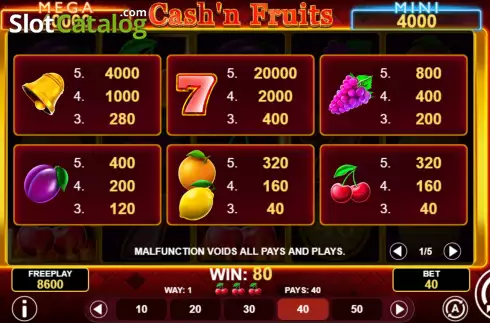 Οθόνη9. Cash'n Fruits Hold and Win Κουλοχέρης