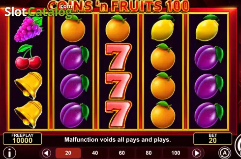 Οθόνη2. Coins'n Fruits 100 Κουλοχέρης