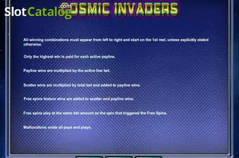 Πίνακας πληρωμών 3. Cosmic Invaders Κουλοχέρης