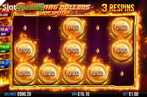 Οθόνη3. 5 Flaming Dollars Hot Spots Κουλοχέρης 