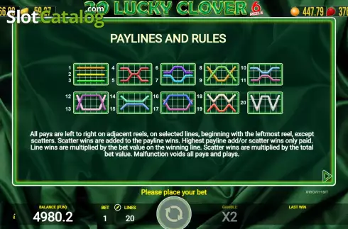 Οθόνη9. 20 Lucky Clover 6 Reels Κουλοχέρης