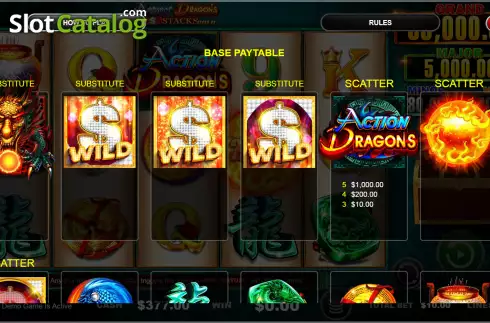 Οθόνη5. Action Dragons Cash Stacks Gold Κουλοχέρης 