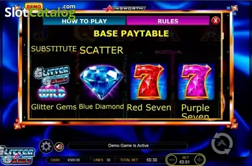 Πίνακας πληρωμών. Glitter Gems Κουλοχέρης 