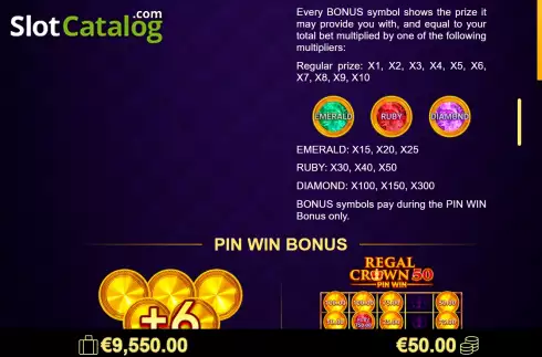 Οθόνη7. Regal Crown 50 Pin Win Κουλοχέρης 