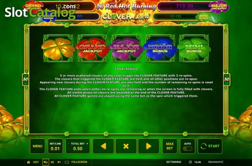 Οθόνη5. 50 Red Hot Burning Clover Link Κουλοχέρης