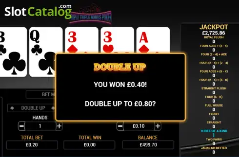 Οθόνη3. Triple Triple Bonus Poker Κουλοχέρης