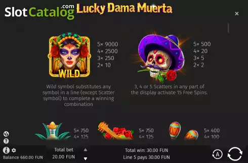 Οθόνη7. Lucky Dama Muerta Κουλοχέρης