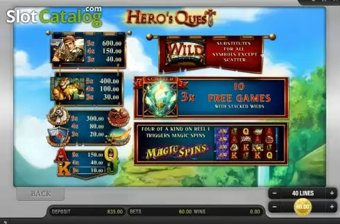 Πίνακας πληρωμών 1. Hero's Quest Κουλοχέρης 