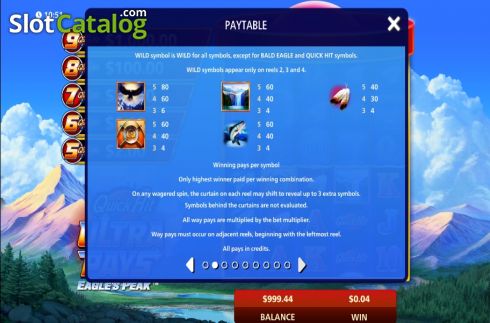 Οθόνη7. Quick Hit Ultra Pays Eagle's Peak Κουλοχέρης