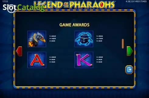 Πίνακας πληρωμών 2. Legend of the Pharaohs Κουλοχέρης