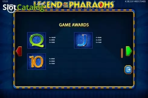 Πίνακας πληρωμών 3. Legend of the Pharaohs Κουλοχέρης