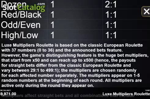 Οθόνη6. Luxe Multipliers Roulette Κουλοχέρης