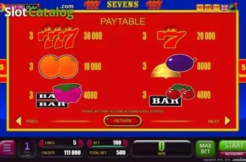Οθόνη4. Sevens (Belatra Games) Κουλοχέρης