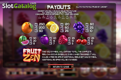 Πίνακας πληρωμών 1. Fruit Zen Κουλοχέρης