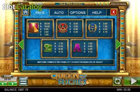 Πίνακας πληρωμών 1. Queen of Riches Κουλοχέρης