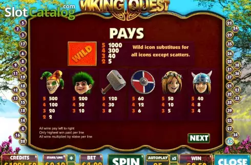Πίνακας πληρωμών 1. Viking Quest Κουλοχέρης 