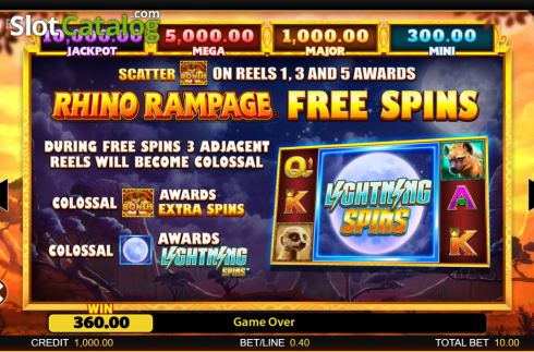 Οθόνη9. Rhino Rampage Lightning Spins Κουλοχέρης