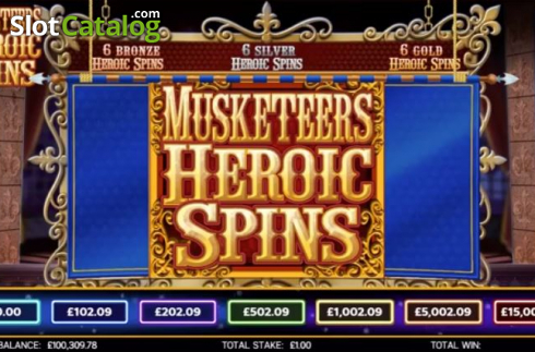Οθόνη4. Musketeers Heroic Spins Κουλοχέρης 