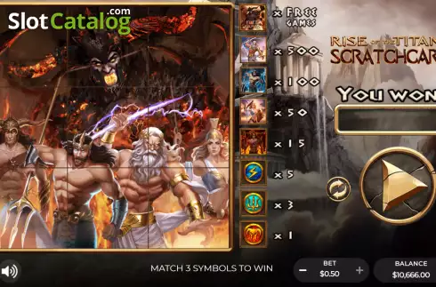 Οθόνη2. Rise of the Titans Scratchcard Κουλοχέρης
