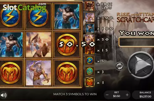 Οθόνη3. Rise of the Titans Scratchcard Κουλοχέρης