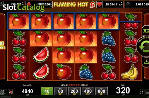 Οθόνη3. Flaming Hot 6 reels Κουλοχέρης