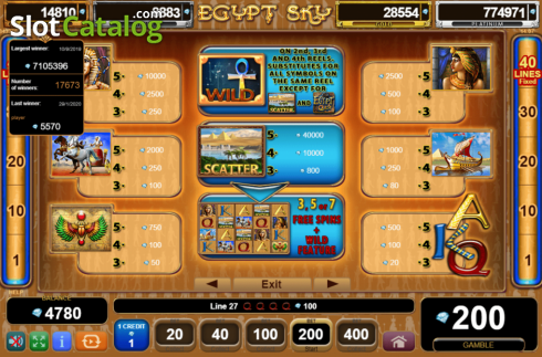 Οθόνη5. Egypt Sky Egypt Quest Κουλοχέρης