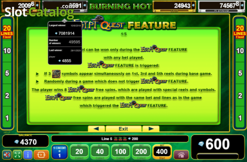 Οθόνη7. Burning Hot Egypt Quest Κουλοχέρης