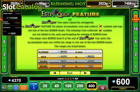 Οθόνη8. Burning Hot Egypt Quest Κουλοχέρης