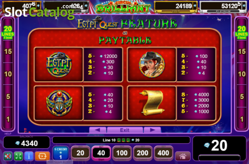 Οθόνη6. Circus Brilliant Egypt Quest Κουλοχέρης