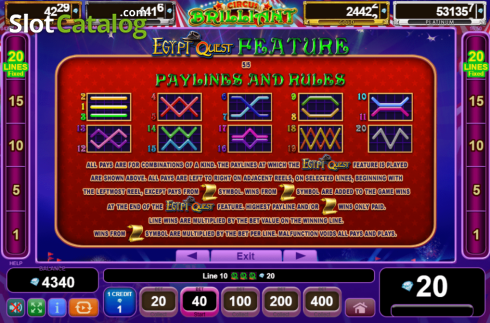 Οθόνη7. Circus Brilliant Egypt Quest Κουλοχέρης