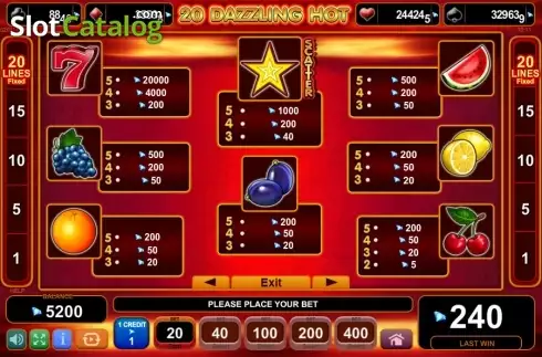 Οθόνη5. 20 Dazzling Hot (Amusnet) Κουλοχέρης