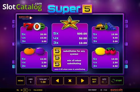 Οθόνη7. Super 5 (Eurocoin Interactive) Κουλοχέρης 