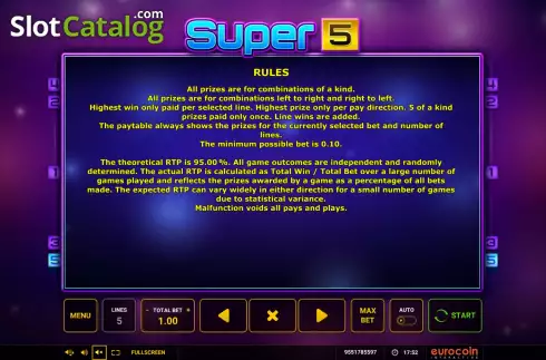 Οθόνη9. Super 5 (Eurocoin Interactive) Κουλοχέρης 