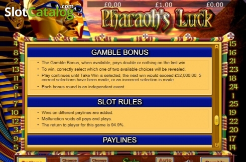 Οθόνη8. Pharaohs Luck Κουλοχέρης 