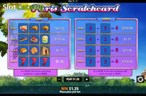 Οθόνη7. Paris Scratchcard Κουλοχέρης 