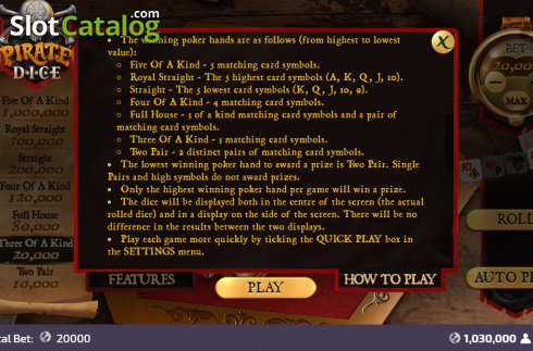Οθόνη9. Pirate Dice (FunFair) Κουλοχέρης 