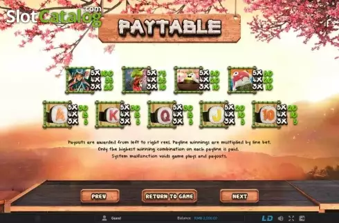 Πίνακας πληρωμών 1. Samurai Sushi Κουλοχέρης