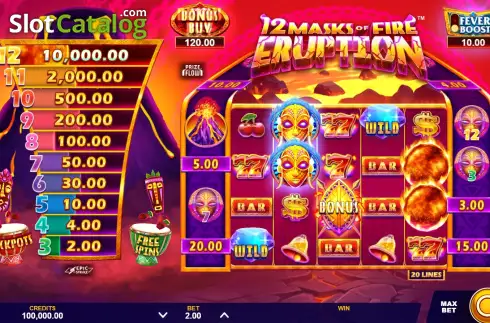 Οθόνη2. 12 Masks of Fire Eruption Prize Flow Κουλοχέρης