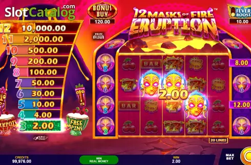 Οθόνη3. 12 Masks of Fire Eruption Prize Flow Κουλοχέρης