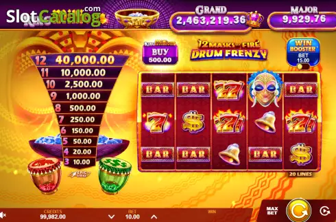 Οθόνη2. 12 Masks of Fire Drum Frenzy King Millions Κουλοχέρης 
