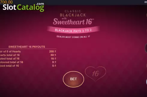 Οθόνη2. Classic Blackjack with Sweetheart 16 Κουλοχέρης